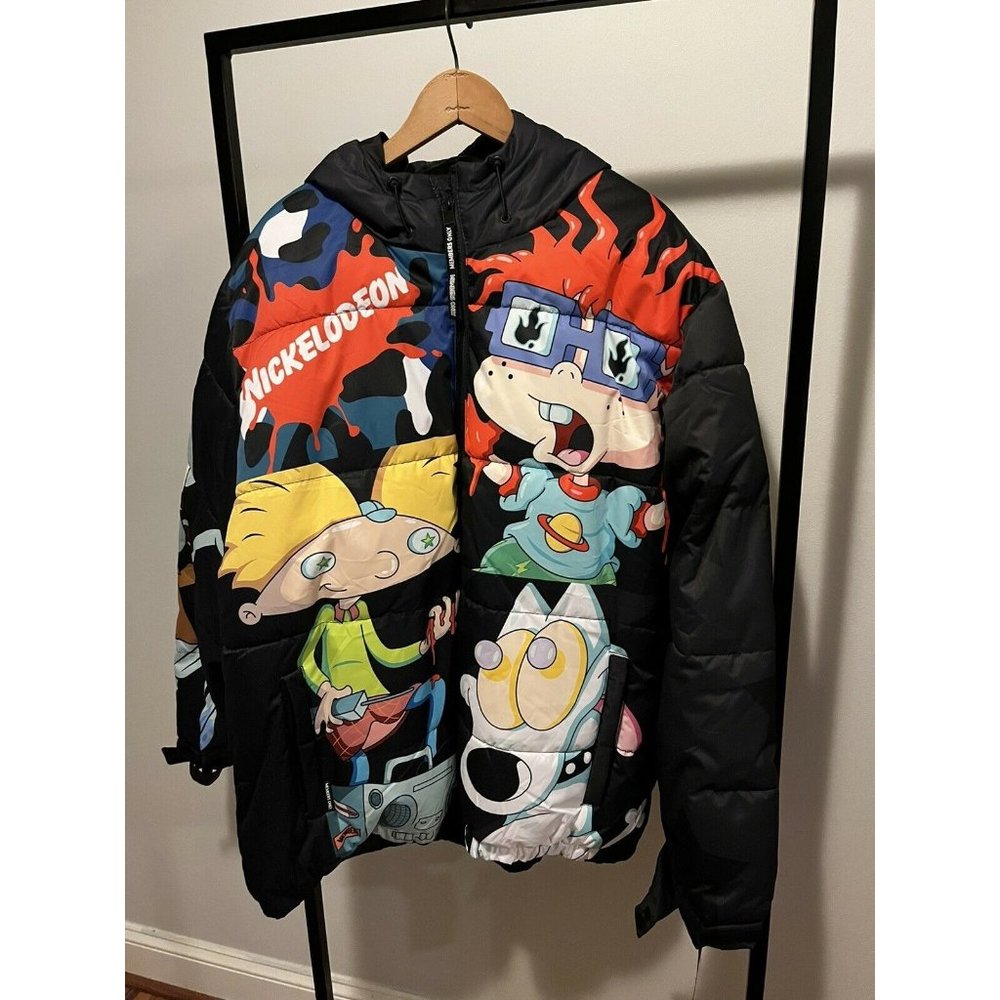 Men’s Sz Large Members Only Nickelodeon Puffer Jacket RugRats,CHUCKIE ,SpongeBob